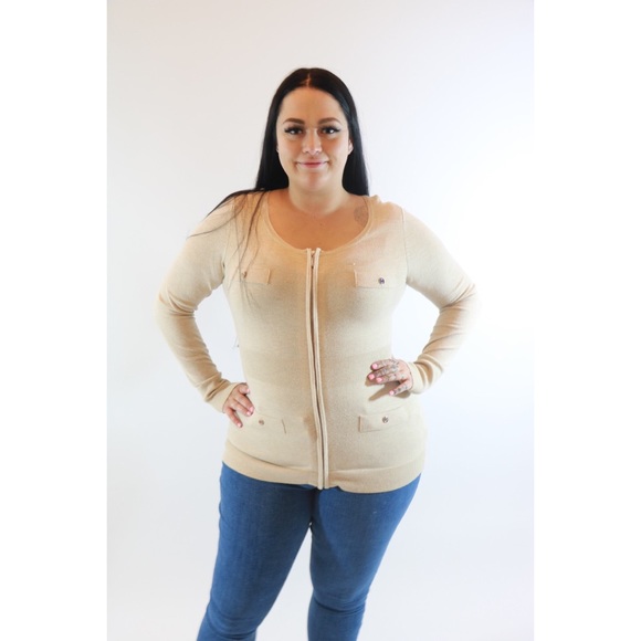 Cream White House Black Market Zip Up Sweater - Picture 2 of 3